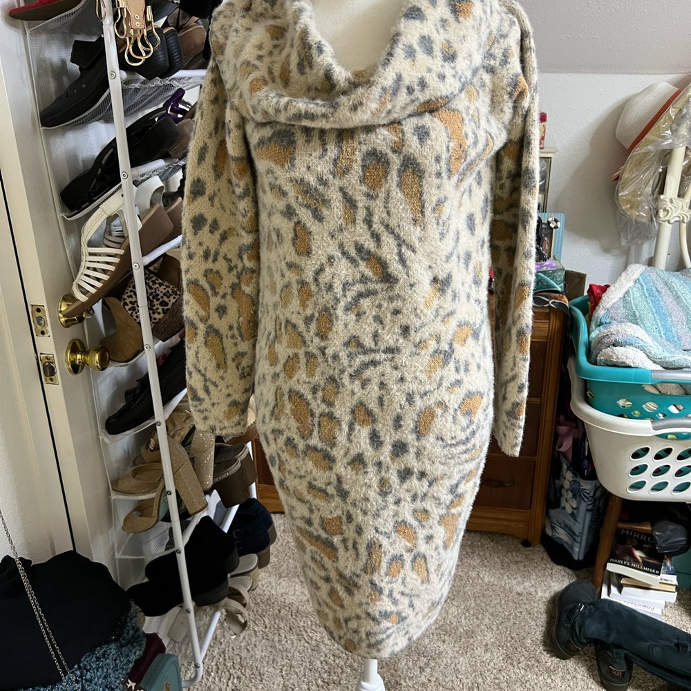 White House Black Market Cream Cowl Neck Sweater Dress